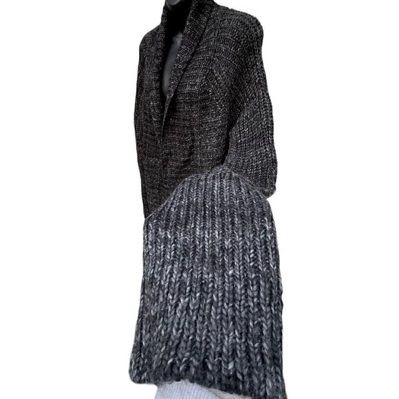 Y2K Wool Express High Lo Hem Asymmetric Drape Open Cardigan Charcoal Women’s XL - Picture 7 of 11